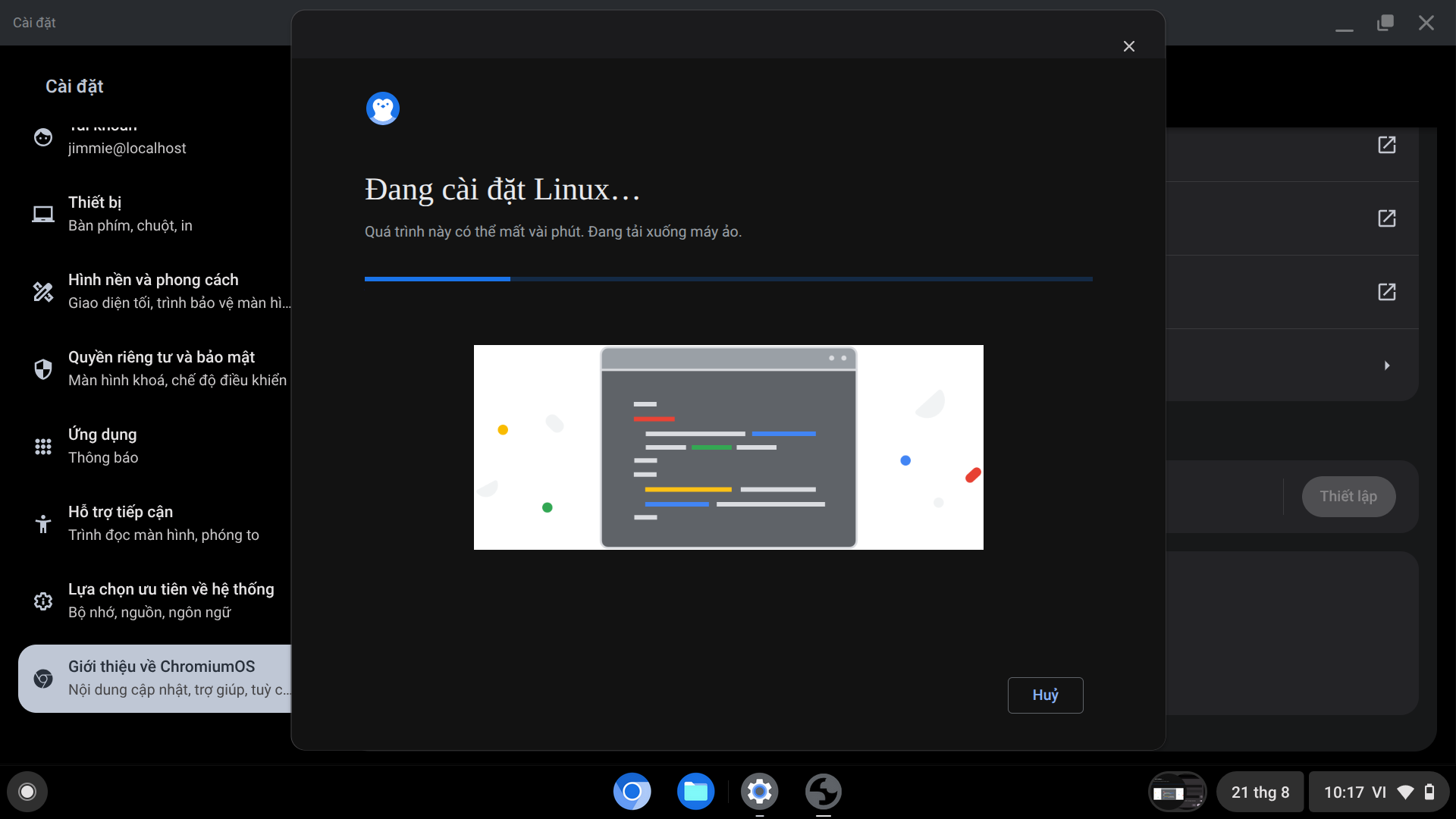 Enabling the Linux environment in Settings